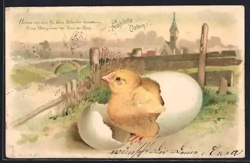 AK Osterküken schlüpft aus dem Ei, Fröhliche Ostern!