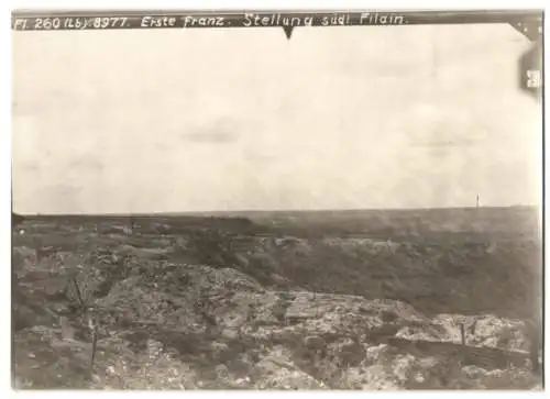 Fotografie Ansicht Filain, Schlachtfeld mit erster französischer Stellung, Aufnahme mit Flieger-Kamera, 1.WK