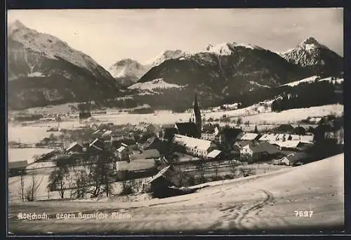 AK Kötschach, Totalansicht gegen Karnische Alpen im Winter