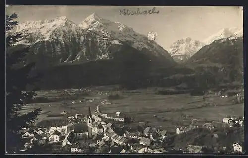 AK Kötschach im Gailtal, Teilansicht mit Bergspitzen aus der Vogelschau