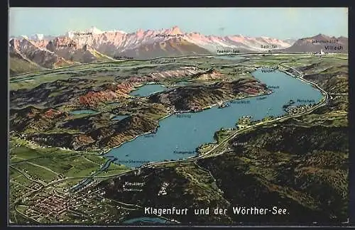 AK Klagenfurt, Totalansicht mit Blick auf den Wörther-See aus der Vogelschau