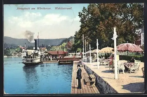 AK Pörtschach am Wörthersee, Wahlisstrand mit Dampfer