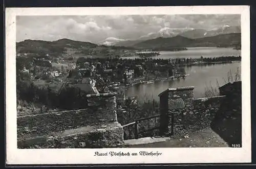 AK Pörtschach am Wörthersee, Ortsansicht von einer Aussichtsplattform aus