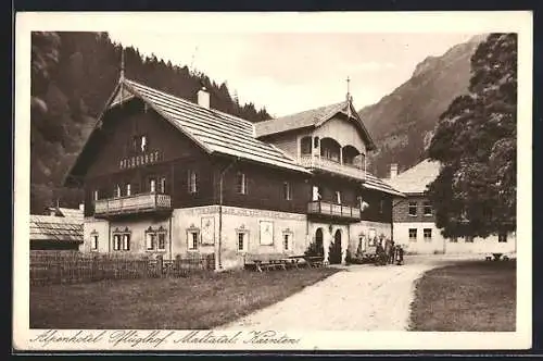 AK Maltatal, Alpenhotel Pflüglhof mit Bergpanorama und Talblick