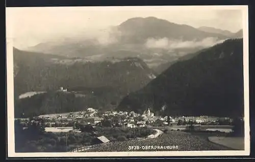 AK Oberdrauburg, Gesamtansicht mit Bergen aus der Vogelschau