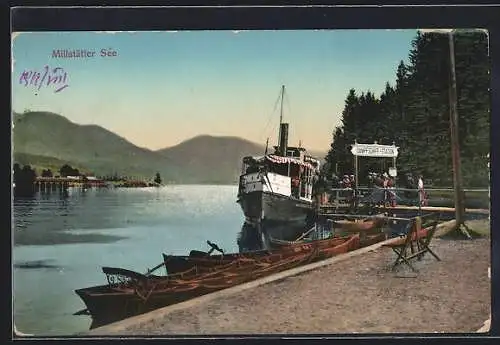 AK Seeboden am Millstätter See, Dampfer an der Dampferstation