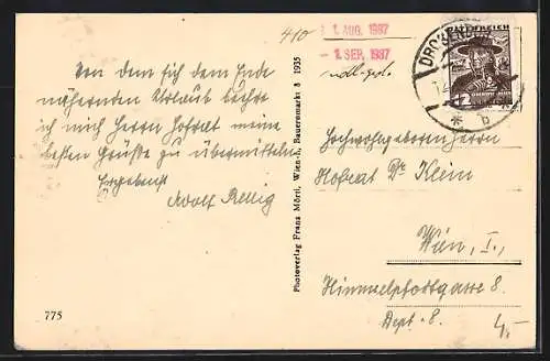 AK Drosendorf a. d. Thaya, Ortsansicht mit Gewässer aus der Vogelschau