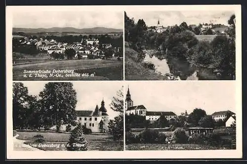 AK Dobersberg / Thaya, Schloss, Teilansicht mit Kirche und Ortspanorama