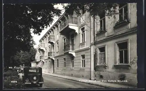 AK Baden b. Wien, Strassenpartie mit Kurheim Melanie