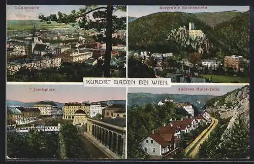 AK Baden bei Wien, Burgruine Rauhenstein, Josefsplatz, Andreas Hofer-Zeile