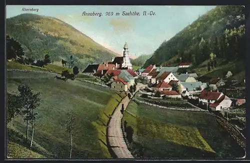 AK Annaberg /N.-Oe., Strassenpartie mit Kirche, Ahornberg