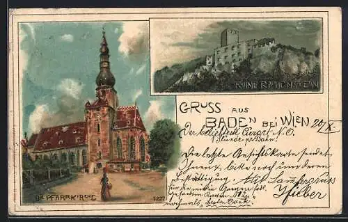 AK Baden, Pfarrkirche und Ruine Rahenstein