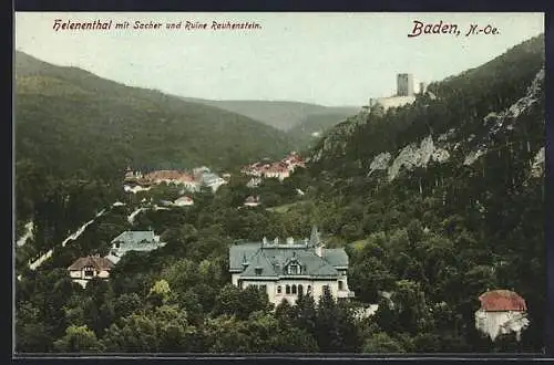 AK Baden /N.-Oe., Helenenthal mit Sacher und Ruine Rauhenstein