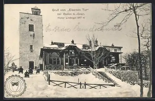 AK Baden /N.-Österr., Eisernes Tor auf dem Hohen Lindkogel im Schnee