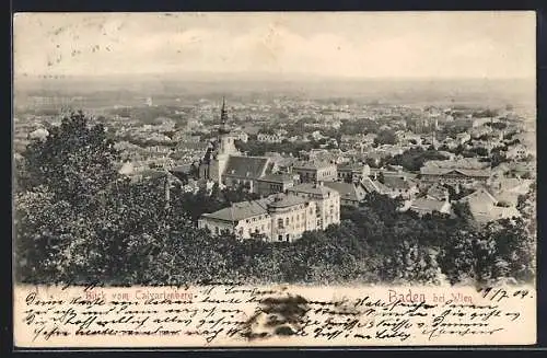 AK Baden bei Wien, Blick vom Calvarienberg mit Kirche