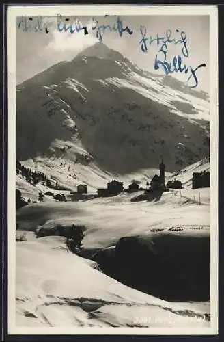 AK Vent /Oetztal, Ortspartie mit Kirche im Schnee