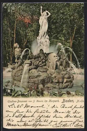 AK Baden, Undine-Brunnen im Kurpark