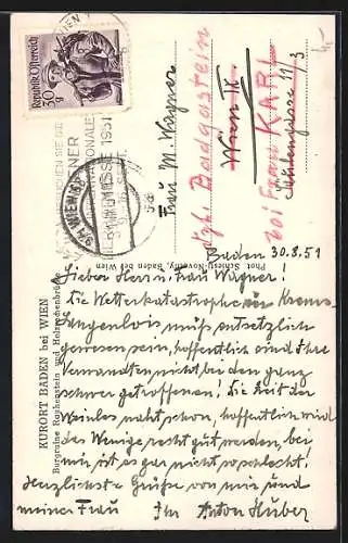 AK Baden, Burgruine Rauhenstein und Holzrechenbrücke