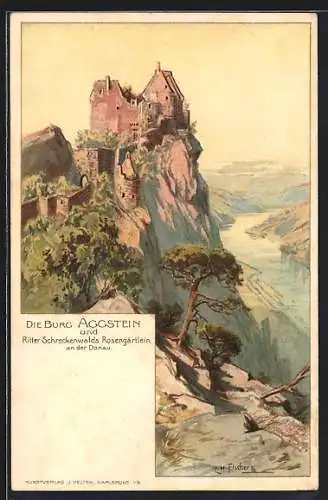 Künstler-AK Ludwig Hans Fischer: Schönbühel-Aggsbach, Burg Aggstein, Ritter Schreckenwalds Rosengärtlein