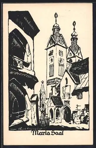 Künstler-AK Maria Saal, Ansicht der Kirche