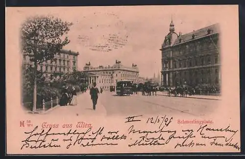 AK Wien, Schmerlingplatz mit Strassenbahn