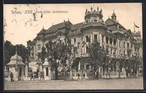 AK Wien, Park-Hotel Schönbrunn mit Strassenpartie