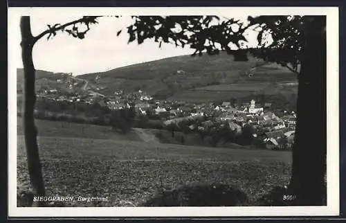 AK Sieggraben /Burgenland, Blick über Wiesen und Felder auf den Ort