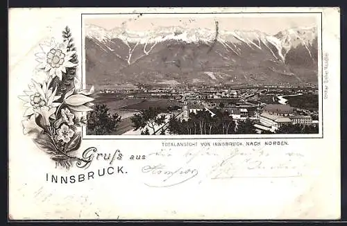 Lithographie Innsbruck, Totalansicht nach Norden