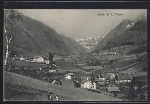 AK Göriach, Blick in das Tal mit Gebäuden