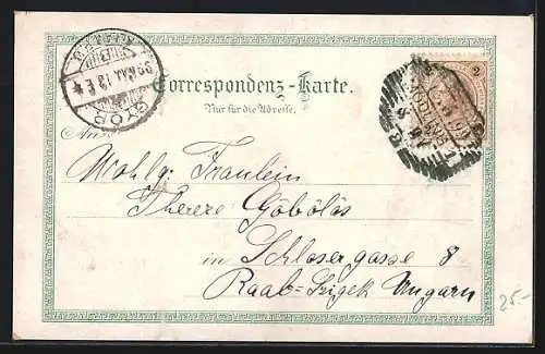 Lithographie Mödling, Burg Mödling, Klaussen m. elektrischer Bahn