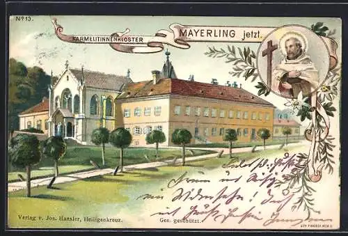 Lithographie Mayerling, Karmelitinnenkloster, Heiliger Mönch