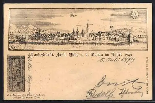 Lithographie Ybbs a. d. Donau, Historische Ansicht anno 1642