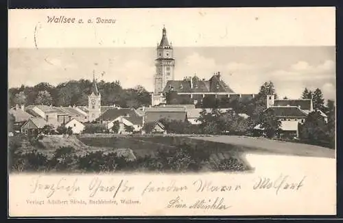 AK Wallsee a. d. Donau, Ortspanorama aus der Vogelschau