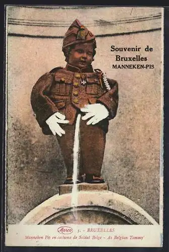 AK Bruxelles, Manneken-Pis en costume de Soldat Belge