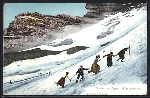 AK Gruppe von Bergsteigern auf dem Eigergletscher