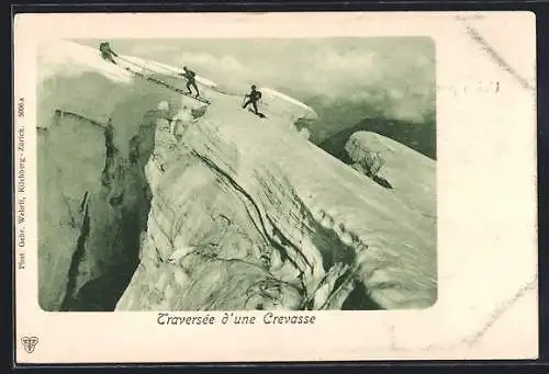 AK Traversée d`une Crevasse, Bergsteigen