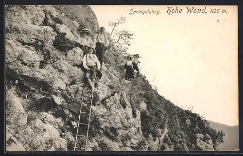 AK Hohe Wand, Springelsteig mit Wanderern an einer Leiter