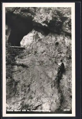 AK Hohe Wand mit Frauenlucke-Steig und Bergsteiger