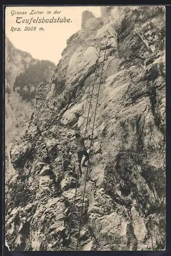 AK Reichenau an der Rax, Teufelsbadstube, Bergsteiger auf der Grossen Leiter