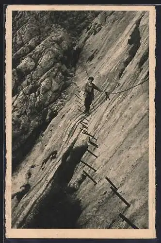 AK Bergsteiger bei der Zugspitze, Höllental, Am Brett