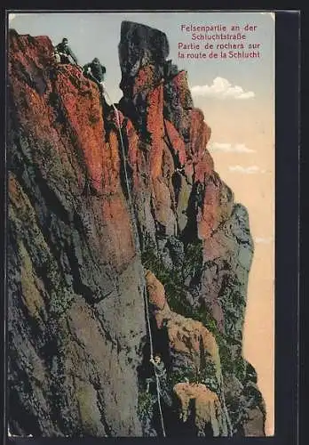 AK Schluchtstrasse, Felsenpartie, Bergsteiger