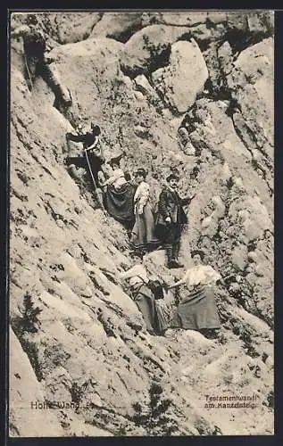 AK Hohe Wand, Testamentwandl am Kanzelsteig mit Bergsteigern