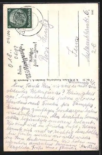 AK Bergsteiger beim Abseilen von der Barbarine-Pfaffenstein in der Sächs. Schweiz