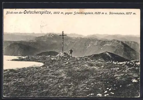 AK Gipfelkreuz auf dem Ötscher gegen Scheiblingstein und Dürrenstein