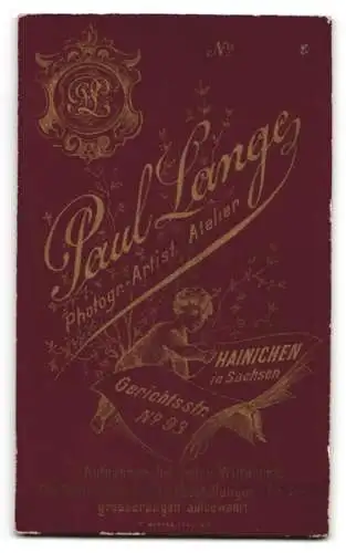 Fotografie Paul Lange, Hainichen in Sachsen, Gerichtsstrasse Nr. 93, Porträt einer Frau mit elegantem Schmuck