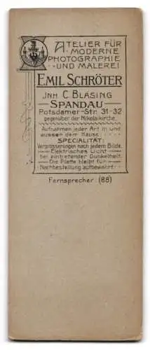 Fotografie Emil Schröter, Spandau, Potsdamer Strasse 31-32, Junger Mann im Anzug stehend