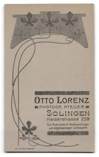 Fotografie Otto Lorenz, Solingen, Kaiserstrasse 259, Porträt eines Mannes mit Schnurrbart