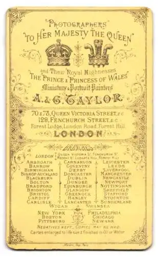 Fotografie A. & G. Taylor, London, Queen Victoria Street 70-73, Porträt einer Dame