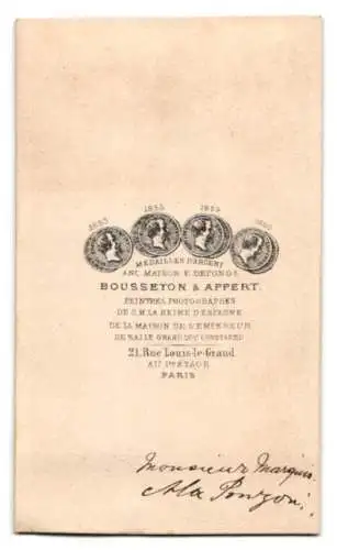 3 Fotografien Bousseton & Appert, Paris, Portrait Marquis Ala Ponzoni in verschiedenen Posen