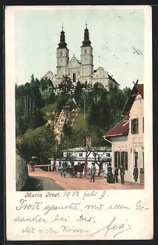 AK Maria Trost, Ortspartie mit Blick zur Kirche